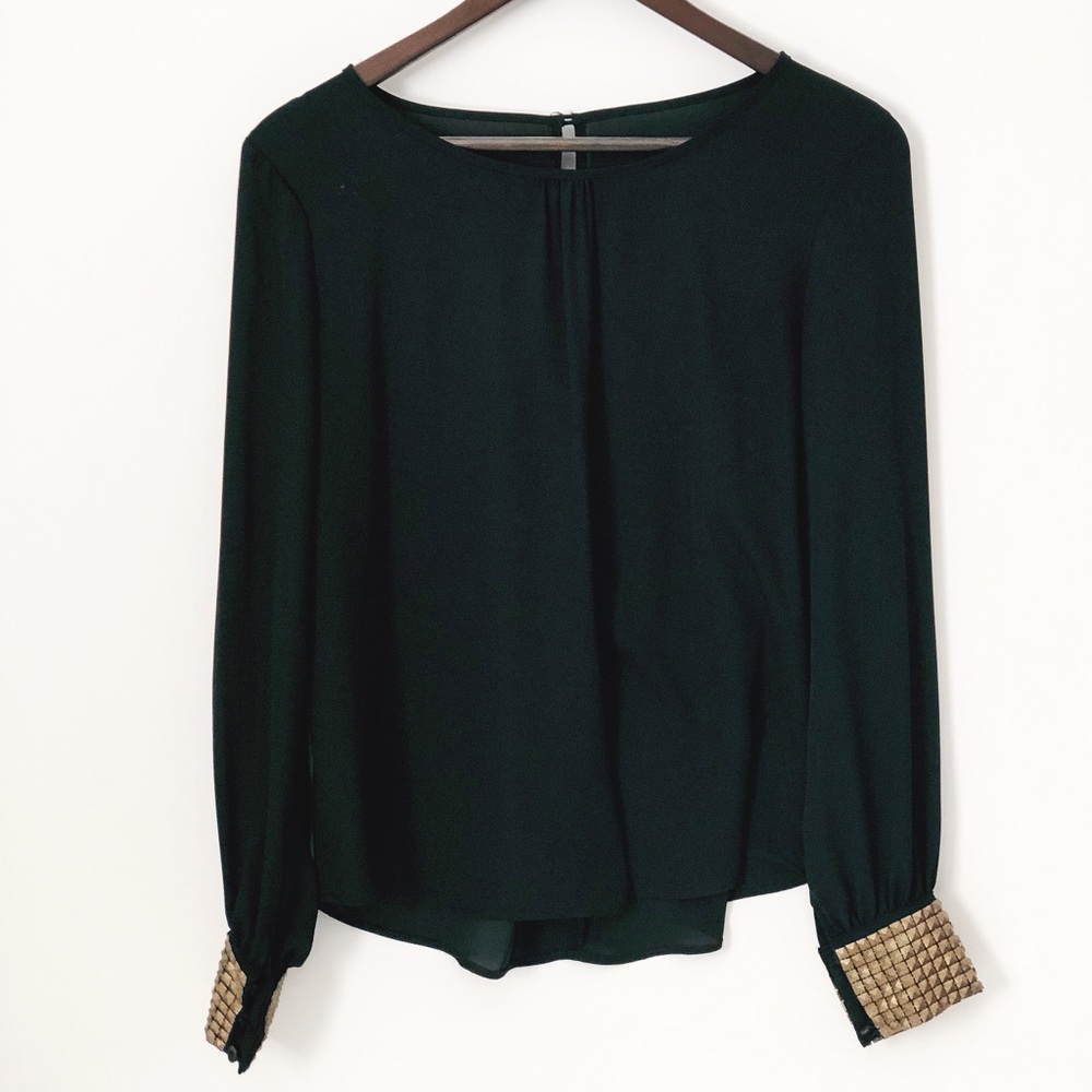 Black Long Sleeved Blouse with Gold Studded Cuffs